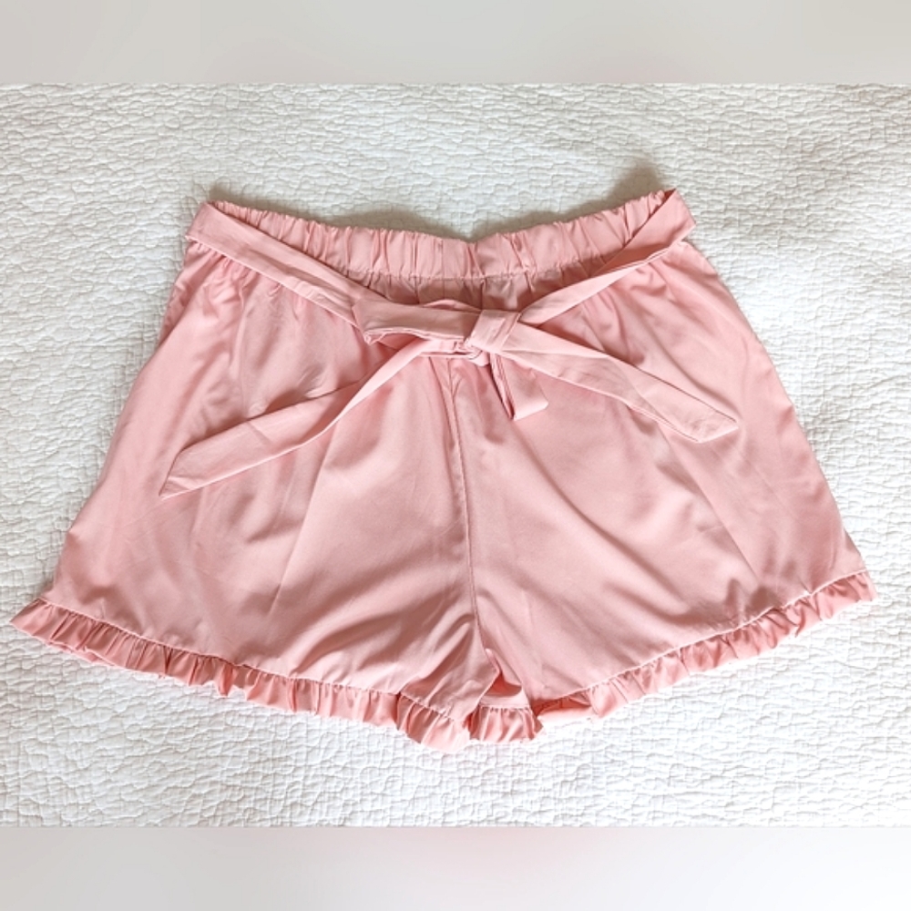 Shein Curve Light Pink Shorts Ruffles Tie Waist Sash Plus Size 3XL